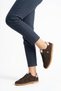 Moter side buckle detail colorful genuine leather women's sneakers - coffee suede - 7