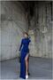 Thick Detailed Evening Dress with Stone Collar and Long Sleeves