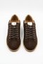 Moter side buckle detail colorful genuine leather women's sneakers - coffee suede - 5