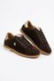 Moter side buckle detail colorful genuine leather women's sneakers - coffee suede - 2