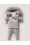 Little Man Baby Boy Woolen Salopet Cardigan Combination with Fur Detail - 2