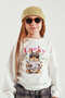 Ecru Rabbit Printed Plaid Children's Sweatshirt - 3