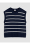 Navy Blue Striped Girls' Knitwear Sweater