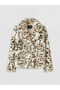 Ecru Leopard Patterned Women's Fur Coat - 6