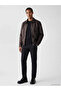 Brown Regular Fit Men's Leather Look Coat - 2