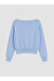 Blue Boat Neck Women's Knitwear Sweater - 6