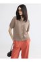 Brown Polo Neck Women's Knitwear Cardigan