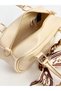 Beige Leather Look Women's Shoulder Bag with Scarf Detail - 5