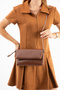 Tan Women's Zippered Portfolio Bag with Chain and Wrist Strap - 2