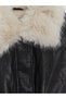 Black fur collar women's Leather-Look coat - 8