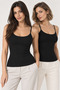 Women's 2-Pack 95% Cotton Ribbed Thin Strap Tank Top - Flexible Soft Everyday Undergarment