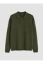 Khaki Polo Collar Embroidered Men's Sweater
