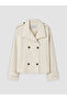 Ecru High Collar Double Breasted Women's Trench Coat - 7