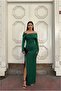 Flexible Slit Evening Dress Fabric Dress Collar Carmen Satin - 3