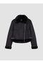 Black Fur Collar Women's Suede Look Coat - 6
