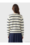 Navy Blue Crew Neck Striped Women's Knitwear Cardigan - 4
