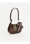 Leather Look Women's Shoulder Bag with Brown Scarf Accessory - 3