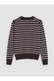 Brown Crew Neck Striped Women's Knitwear Cardigan - 7