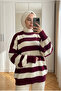Women's Thick Striped Oversize Balloon Sleeve Crew Neck Knitwear Sweater 70 cm - 3
