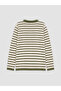 Khaki Crew Neck Striped Boys' Knit Sweater - 3