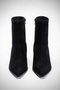 Black Suede Pointed Toe Thick Heel Side Zipper Heeled Boots - 2