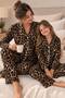 Leopard Pattern Suede Fabric Cotton Shirt Collar Long Sleeve Pajama Set Suitable for Girls and Mothers
