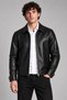 Men's Black, Comfortable Fit, Fur, Polo Collar, Zippered Leather Jacket - 3