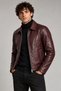 Men's Burgundy, Regular Fit, Zippered, Fur Lined, Faux Leather Jacket - 2