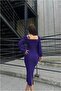 Double-Breasted Dress with Collar, Midi Length, Balloon Sleeves - 4