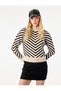 Long Sleeve High Neck Striped Knit Sweater