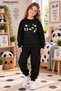 Winter Unisex Black Tracksuit, Black Sweat Top and Bottom Set