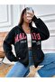 3 Thread Black Malibu California 98 Zippered Winter Cardigan - Printed Oversize Hooded Jacket - 3