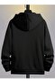 3 Thread Black La Los Angeles Design Zippered Winter Cardigan - Printed Oversize Hooded Jacket - 2