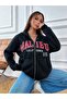 3 Thread Black Malibu California 98 Zippered Winter Cardigan - Printed Oversize Hooded Jacket - 2