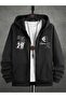 3 Thread Black 78 Los Angeles Zippered Winter Cardigan - Printed Oversize Hooded Jacket