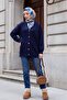 Embossed Pompom Detailed Buttoned Knitwear Cardigan - Dark Blue - 5