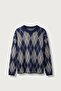 Men's Relax Fit Diamond Patterned Knitwear Sweater Navy Blue