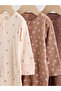 100% Cotton Brown Floral Patterned Double Zipper 3-Piece Jumpsuit Set Alyv67727 - 6
