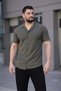 Men's Waffle Fabric Short Sleeve Buttoned Open Collar Regular Fit Shirt - Khaki - 2
