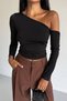 Women's One-Shoulder Open Long Sleeve Sandy Fabric Blouse - 4