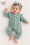 Baby Girl Jumpsuit Daisy Patterned Ruffle Detailed Hairband 2-Piece Baby Girl Set - 4