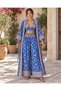 Blue Color Pocket Detailed Silk Trousers Crop Kimono Three-Piece Set