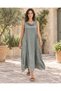 Khaki Color Degaje Collar Pocket Detailed Italian Linen Dress - 8