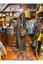 Brown Botanical Leaf Pattern Two-Button Long Sleeve Linen Dress - 8