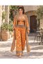 Orange Color Pocket Detailed Silk Trousers Crop Kimono Three-Piece Set - 6
