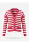 Burgundy Striped Gold Buttoned V-Neck Knitwear Cardigan - 2