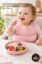 3-Piece Silicone Baby Food Set – Vacuumed 3-Compartment Plate, Silicone Spoon with Teether, and Adjustable Bib; Pink, Baby Feeding, Silicone