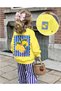 Pek-Şik Moda Girls' Yellow Lemon Printed Striped Cycling Collar Sweatshirt Set