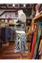 Navy Blue Color Gold Detailed Silk Shorts Crop Kimono Three-Piece Set - 8