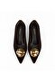 Gold Detailed Suede Pointed Toe Low Heel Shoes - 5